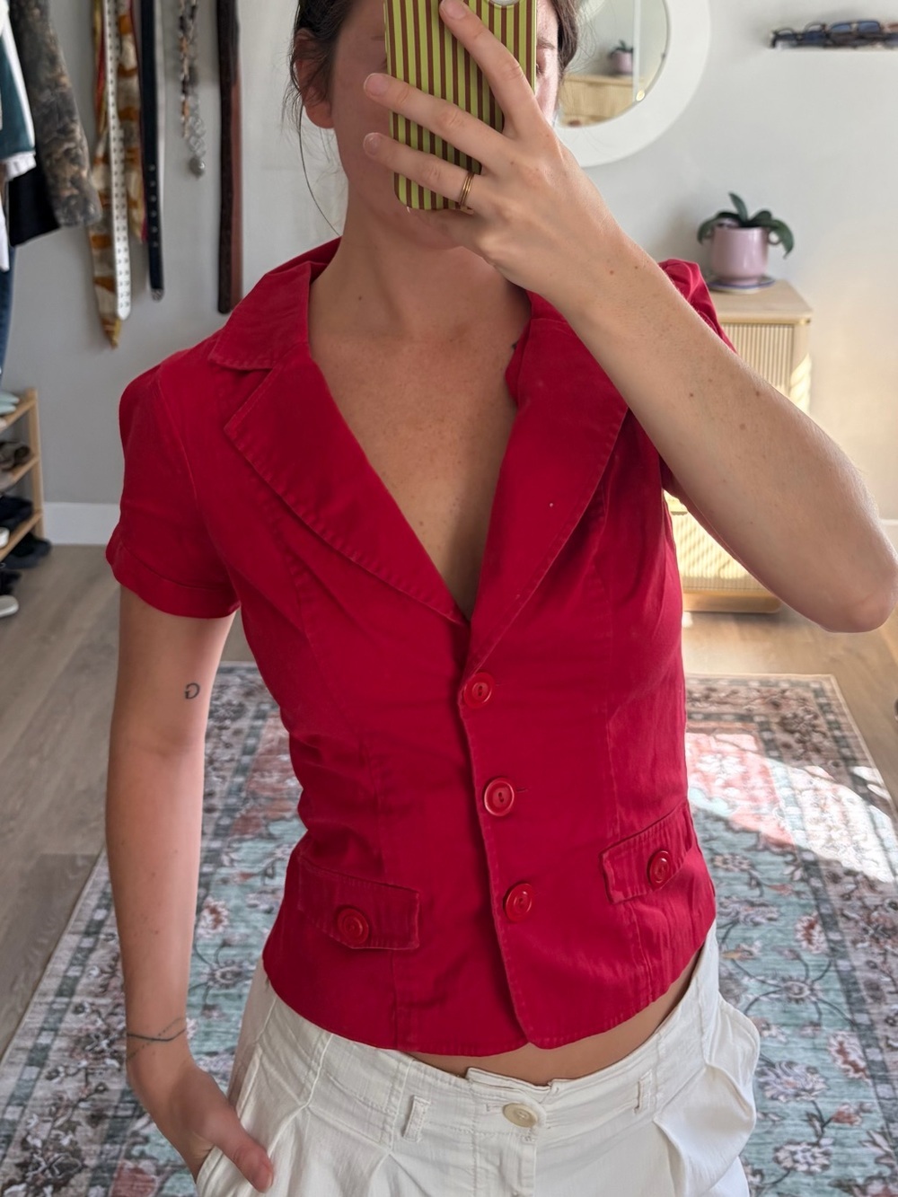 Heart Soul Y2K Red Fitted Short Sleeve Blazer Top Size M